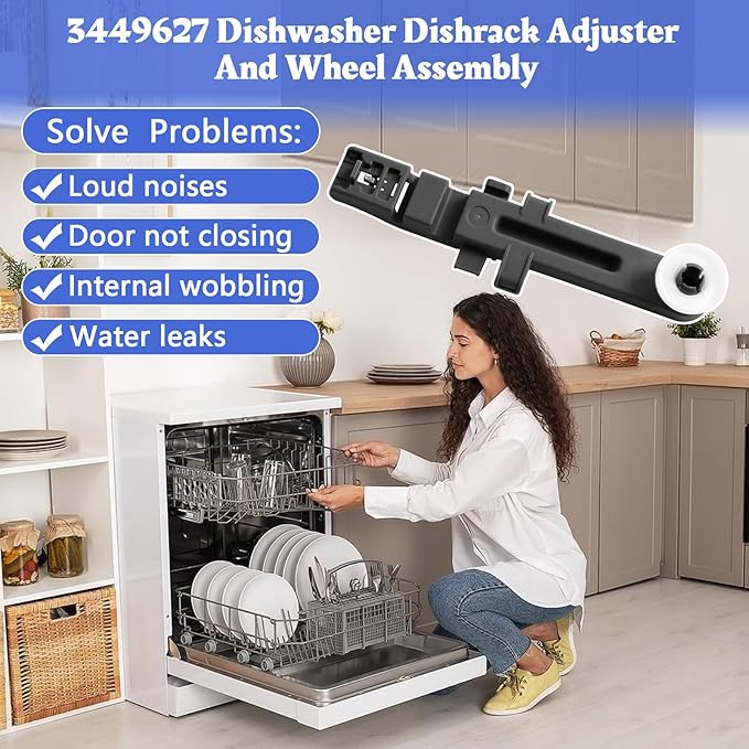 W10571738 Dishwasher Upper Dishrack Adjuster And Wheel Assembly Compatible with Whirlpool Maytag Dishwasher Top Rack Wheel Assembly Replacement Parts 3449627 PS11756470 WPW10571738 AP6023130 (1 Pack)