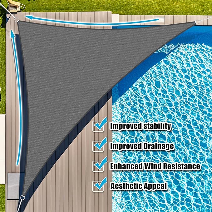 Amagenix Sun Shade Sail 16'X16'X22.6' Curved Edge Outdoor Shade Canopy Dark Grey Breathable 95% UV Block Shade Cloth for Patio Garden Backyard (We Make Custom Size)