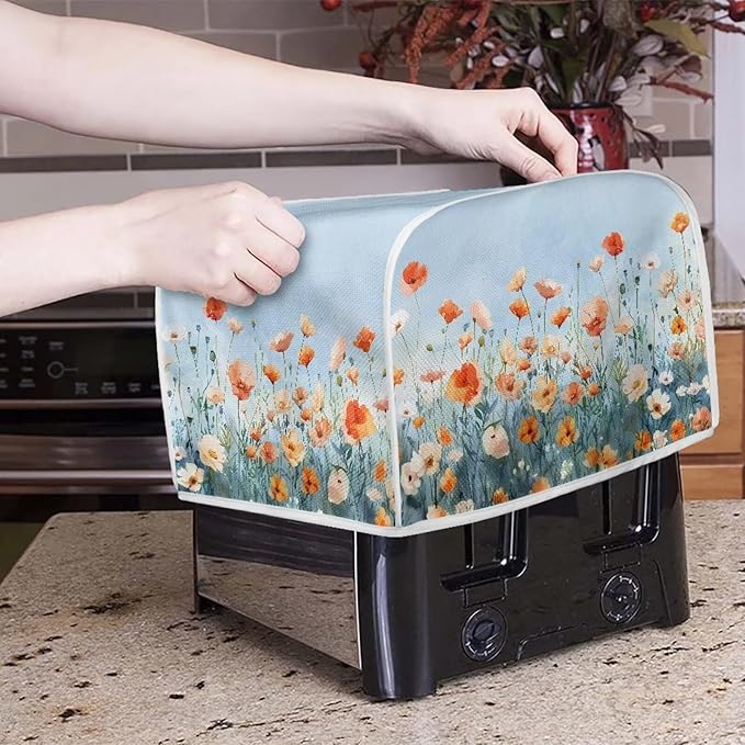 Blue Floral Bread Toaster Oven Dustproof Cover Heat-Resistant Universal Fits Most Standard 4 Slice Toasters Cloth with Fingerprint Protection