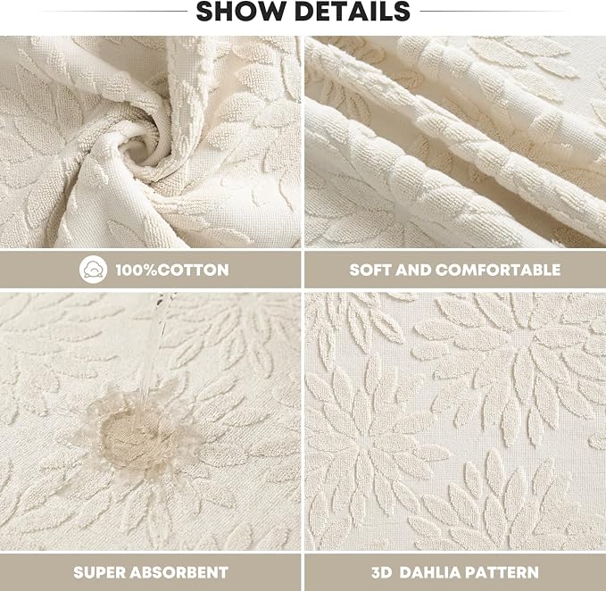 Artoid Mode 2 Pcs Beige 3D Dahlia Floral Jacquard Hand Towels - Image 6