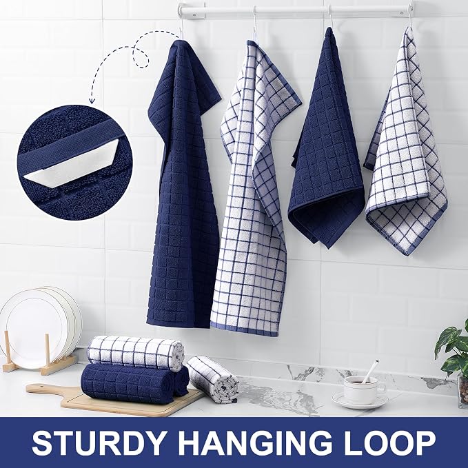 Homaxy Large Premium Cotton Kitchen Towels 16"x 28", 4 Pack, Dusty Blue - Image 6