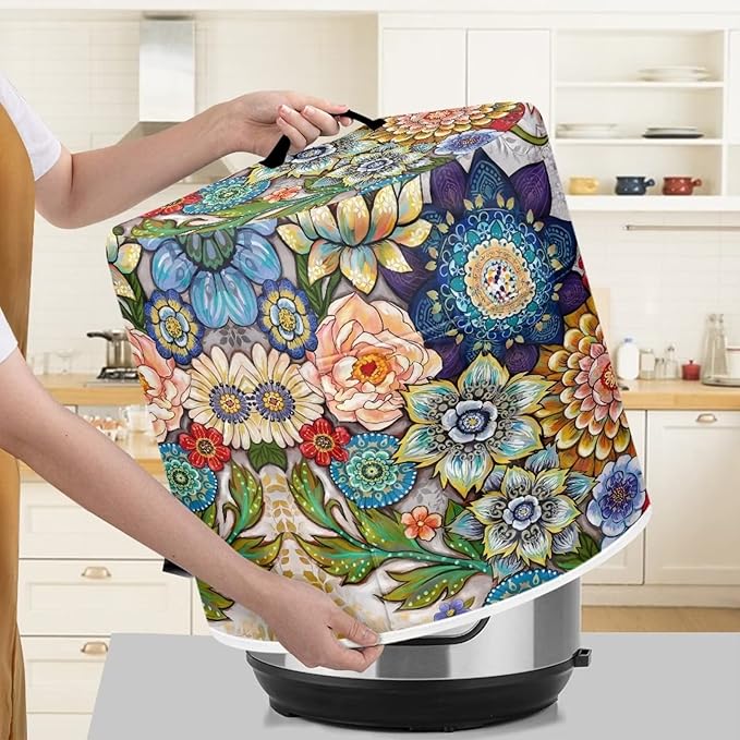 Dust Cover for 8 Quart Pressure Cooker Air Fryer Rice Cooker Kitchen Appliance Dust Covers with Storage Pockets Dust-proof Washable, Blooming Flower