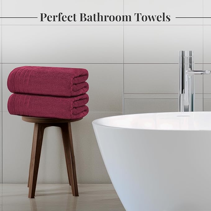 8 Piece Towel Set, 2 XL Bath, 2 Hand, 4 Washcloth, Burgundy | 100% Cotton - Image 2