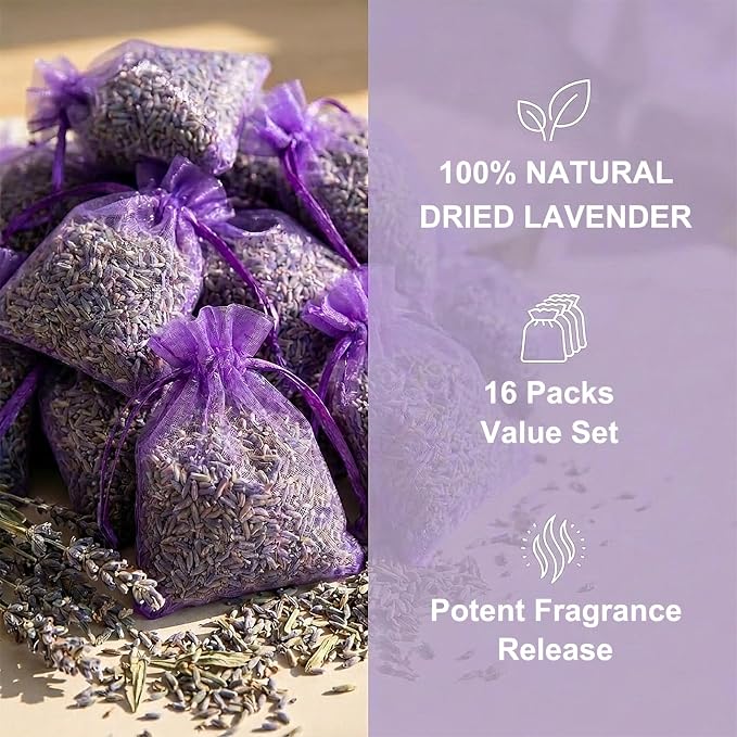16 Pack Lavender Sachets for Drawers and Closets - Image 2