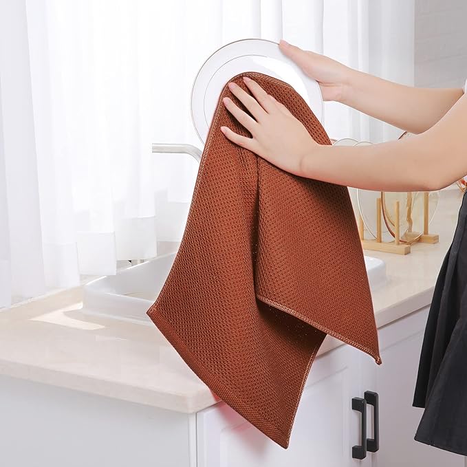 Homaxy 100% Cotton Waffle Weave Kitchen Dish Towels 6-Pack, Rust | 13 x 28 - Image 4