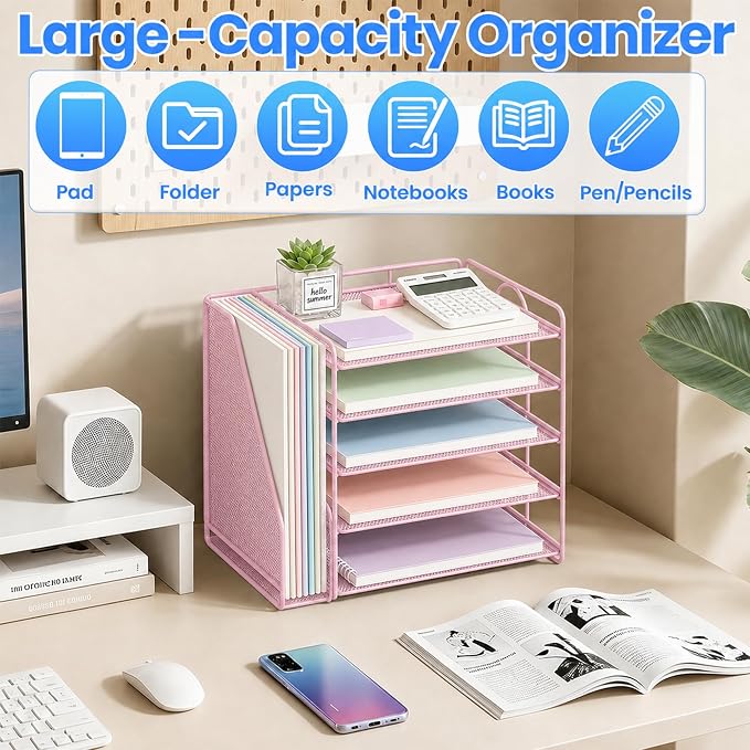 OPNICE Desk Organizer, 5-Tier Paper Organizer Letter Tray, Office Desk - Image 5