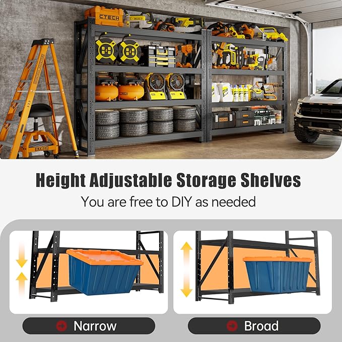 48" W Storage Shelves Heavy Duty, 4000LBS Metal Garage Shelving Units, 4 Tier Adjustable Shelf, Garage Storage Shelves Rack, Industrial Shelving for Warehouse, Basement,48" W x 20" D x 79" H