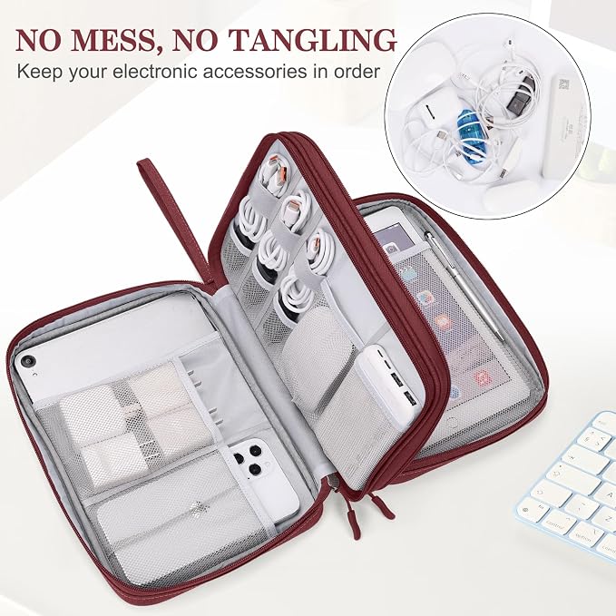 FYY Electronic Organizer, Travel Tech Pouch Bag, Extra Large, Wine Red | Wrist - Image 5