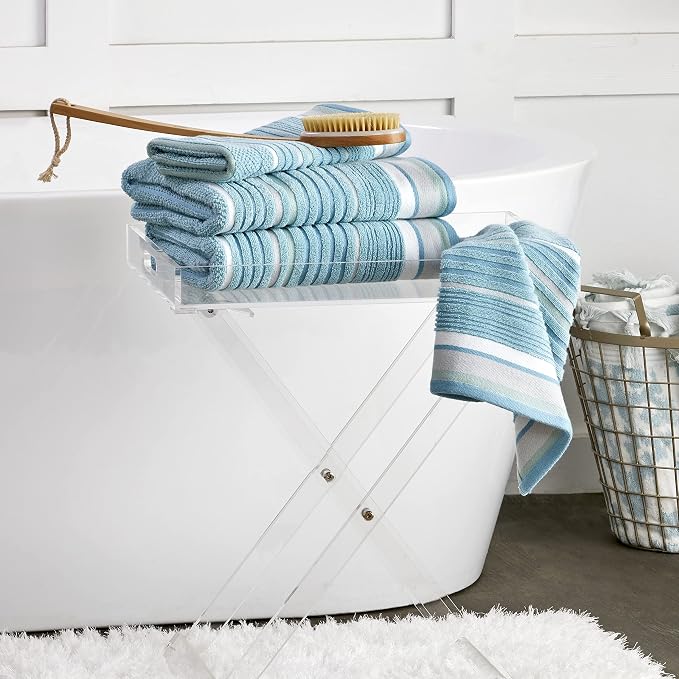 SKL Home Seabrook Stripe Hand Towel Set-2pc, Premium 100% Cotton, Teal | 550 - Image 5