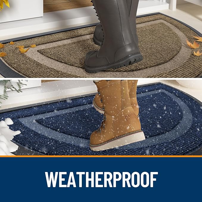 OLANLY Half Circle Door Mat Indoor Outdoor Entrance Welcome, Waterproof All-Season, All-Weather Doormat, Sturdy Natural Rubber, Low Profile, Easy Clean Patio Porch Entryway Mat, 29.5x17, Green