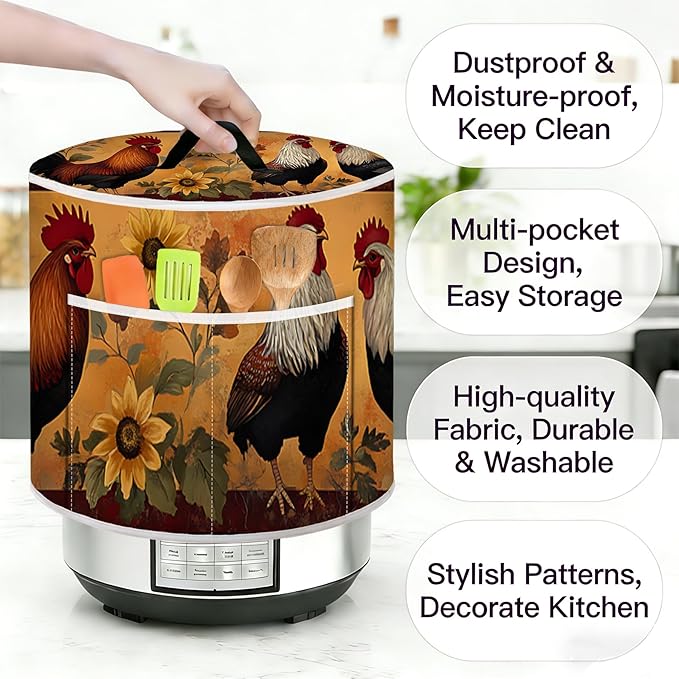 Rice Cooker Cover, Dust Cover for Kitchen Appliances with Handle and Storage Pocket, Easy to Clean Kitchen Decor Gift, Fits 3-6-8 Quart Instant Pot, Slow Cooker and Air Fryer