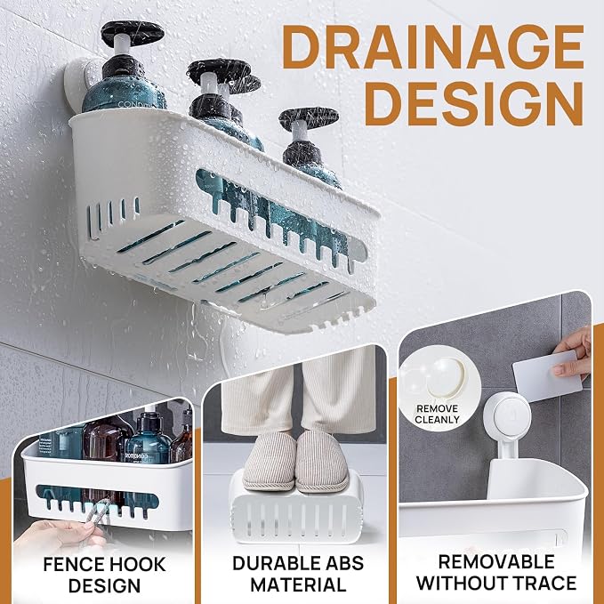 LEVERLOC Shower Caddy Suction Cup, Shower Organizer Bathroom Shelf - Image 5