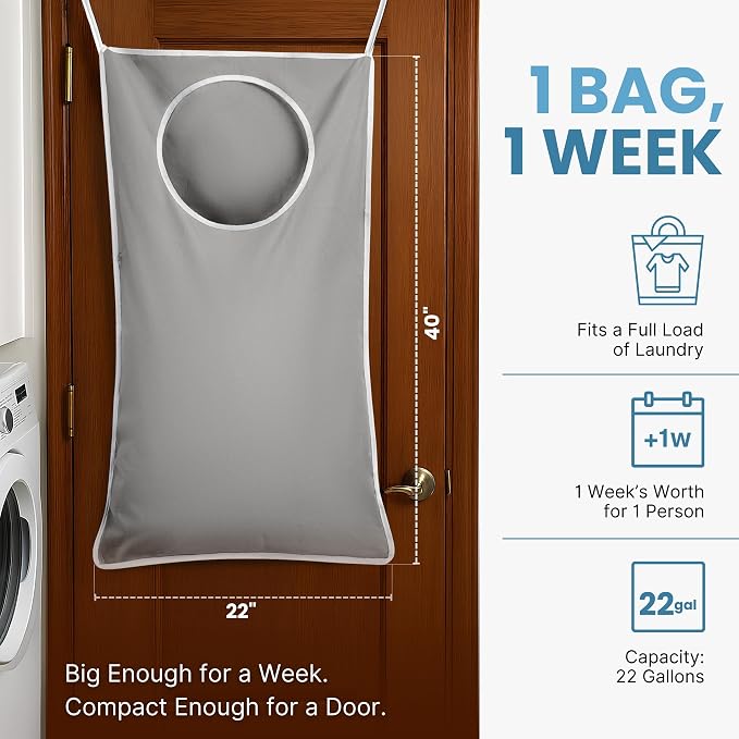 Hanging Laundry Hamper Bag XL 40x22", Space Saving over the Door Storage Bags - Image 2