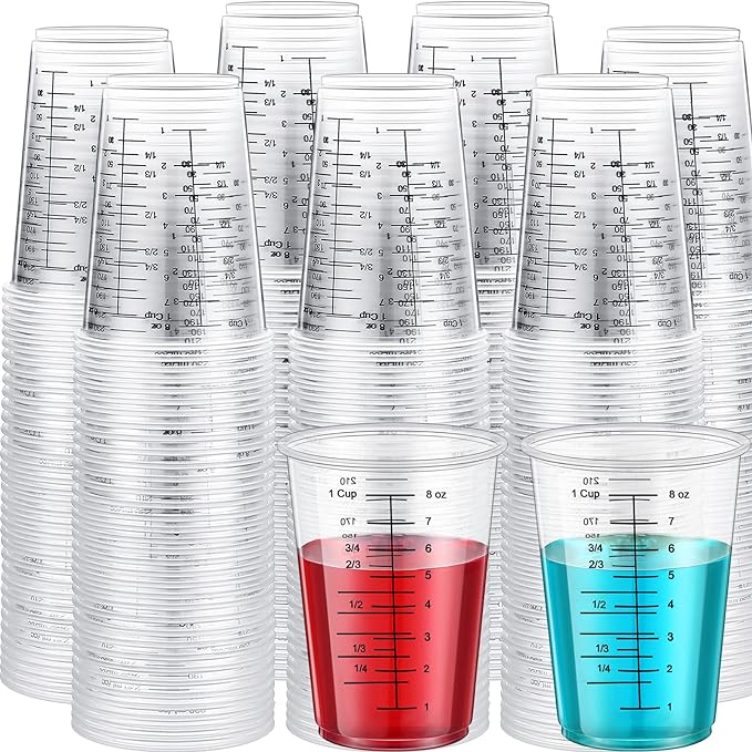 Yunsailing 50 Pack Disposable Measuring Cups for Resin 8 oz Clear Plastic Epoxy Reusable Liquid Mixing Cups for Cooking and Baking Supplies