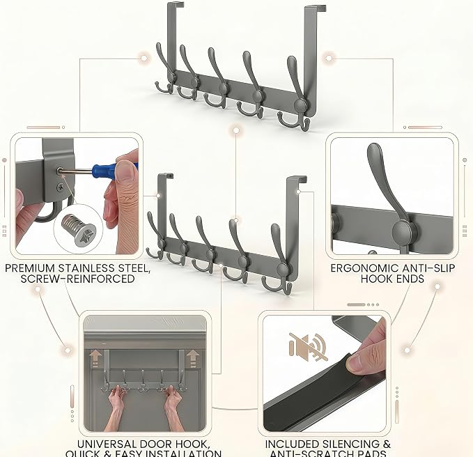 Over The Door Hooks, Heavy Duty Door Hanger - Image 4