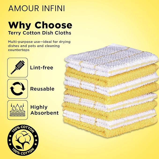 AMOUR INFINI Cotton Kitchen Dish Cloths Set of 8 – Highly Absorbent, Super Soft - Image 3