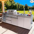 98-Inch Natural Gas Outdoor Kitchen Island - 72000 BTU 4-Burner Grill with Refrigerator, Granite Countertops & Rotisserie, Silver