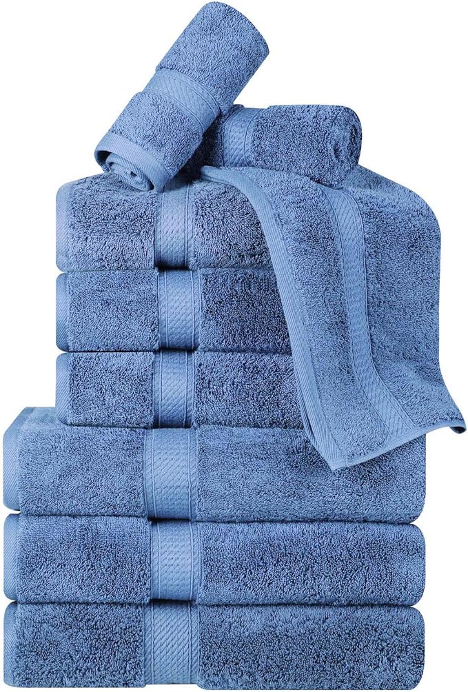 Superior Egyptian Cotton 800 GSM Plush & Absorbent, 9 Piece Set, Denim Blue | - Image 2