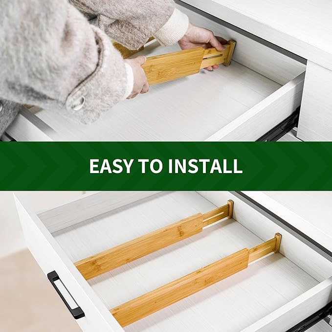 VaeFae 12-Pack Adjustable Bamboo Drawer Dividers, Expandable Drawer Organizer - Image 5