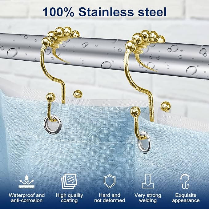 Gidse Shower Curtain Hooks, Sturdy Stainless Steel Double Sided Shower Hooks - Image 2