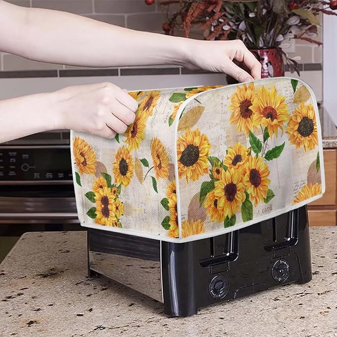 Vintage Sunflower Print Toaster Cover 2 Slice Dustproof Covers Small Appliance Cover Bread Maker Covers Dust Protection Kitchen Accessories