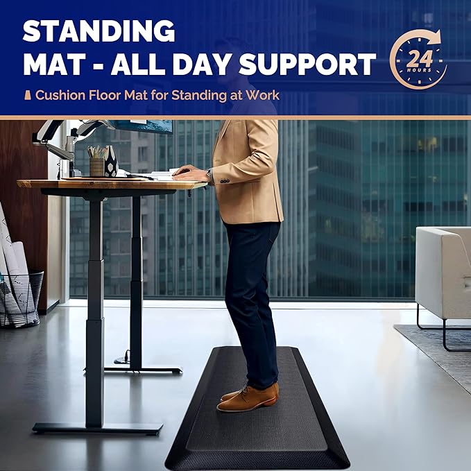 FEATOL Anti Fatigue Mat for Standing, 9/10 Extra Thick Ergonomic Standing Desk Mat, Comfort & Durable Memory Foam Standing Mat at Home,Office All Day (20" x 59", Black, 1PC)