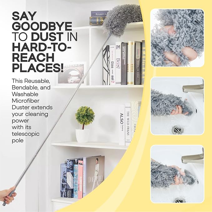 Microfiber Feather Duster with Extension Pole 100 Inches, Cleaning Brush - Image 4