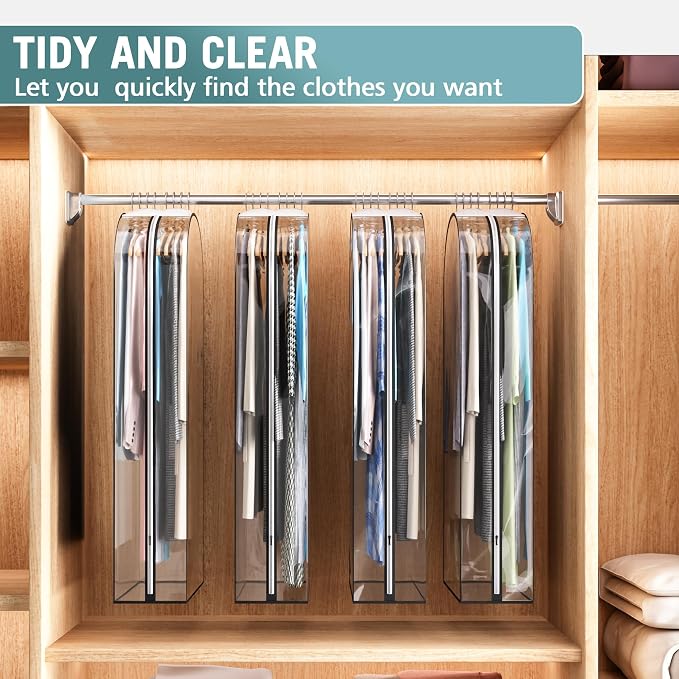 Liuoud Clear Garment Bags for Hanging Clothes 10” Gusseted, 4 Pack, 50” | Suit - Image 6