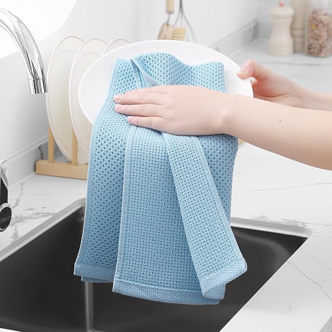 Homaxy 100% Cotton Waffle Weave Kitchen Dish Towels 4-Pack, Sky Blue | 13 x 28 - Image 4