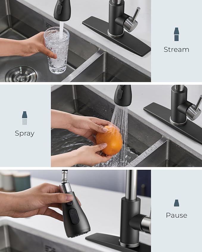 FORIOUS Kitchen Faucets, Pull Down Sprayer, Stainless Steel, Single Handle - Image 3