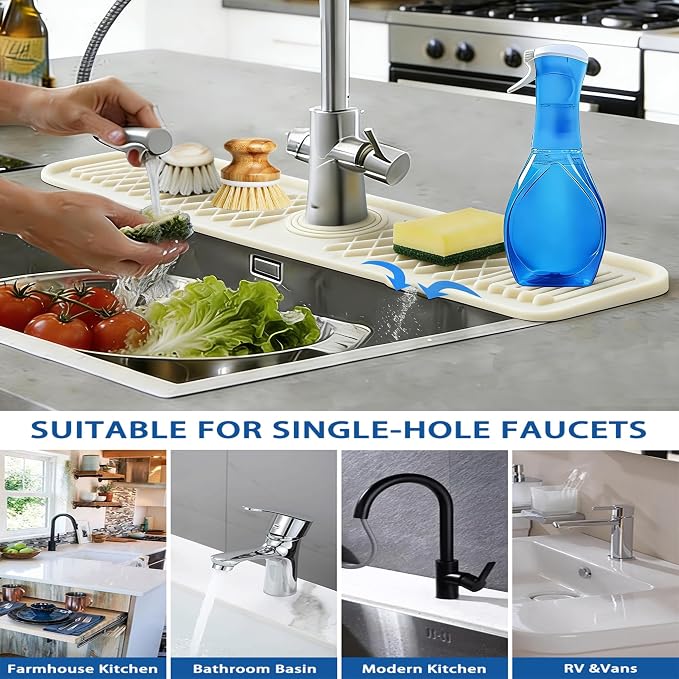 24 Inch Silicone Faucet Mat for Kitchen Sink, 7° Slope Fast Self-Draining Sink - Image 2