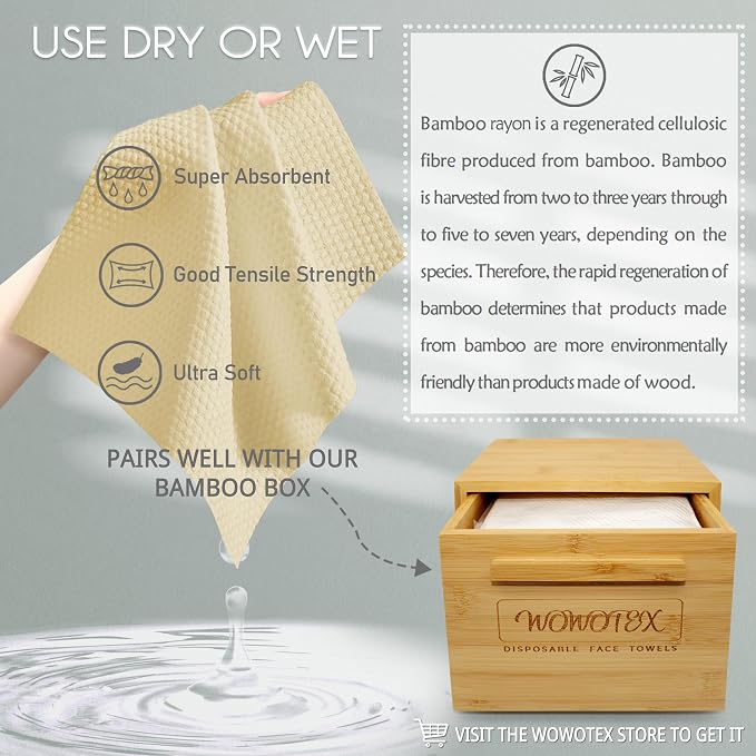 WOWOTEX Bamboo Rayon Disposable Face Towels - Image 3