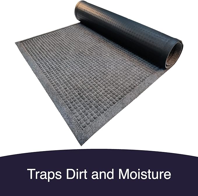 Ecomills Rubber Doormat, Large, 36" x 48", Charcoal, Large, Absorbent Indoor Outdoor, Stain Resistant, Rubber Non Slip Backing, Heavy Duty, Durable