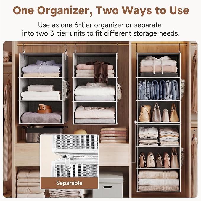 StorageWorks 6-Shelf Jumbo Closet Organizers, Two 3-Shelf Separable Hanging - Image 3