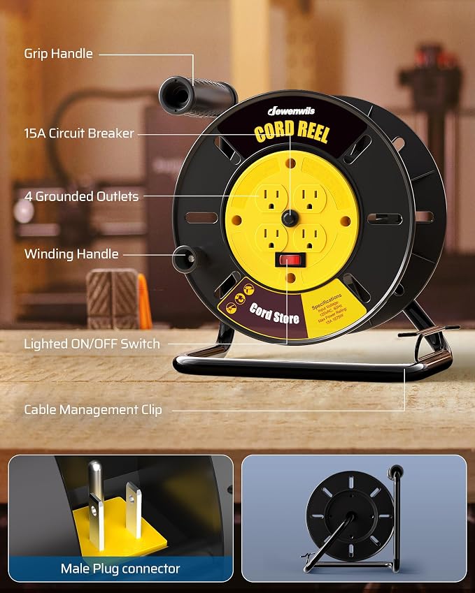 DEWENWILS Extension Cord Storage Reel, Hand Wind Retractable Open Cord Reel | - Image 2