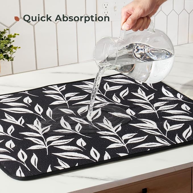 FRESHMINT Dish Drying Mats 2 Pack, Verdant Leaves | Quick Dry, Ultra Absorbent - Image 4