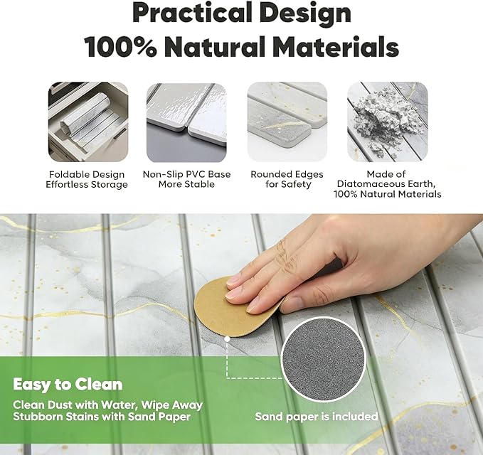 Stone Drying Mat for Kitchen Counter, Quick Diatomaceous Earth Mats for Dishes - Image 3