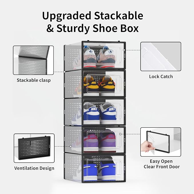 12 Pack Shoe Storage Bins, Space Saving Foldable Shoe Rack, Shoe Box Sneaker - Image 5