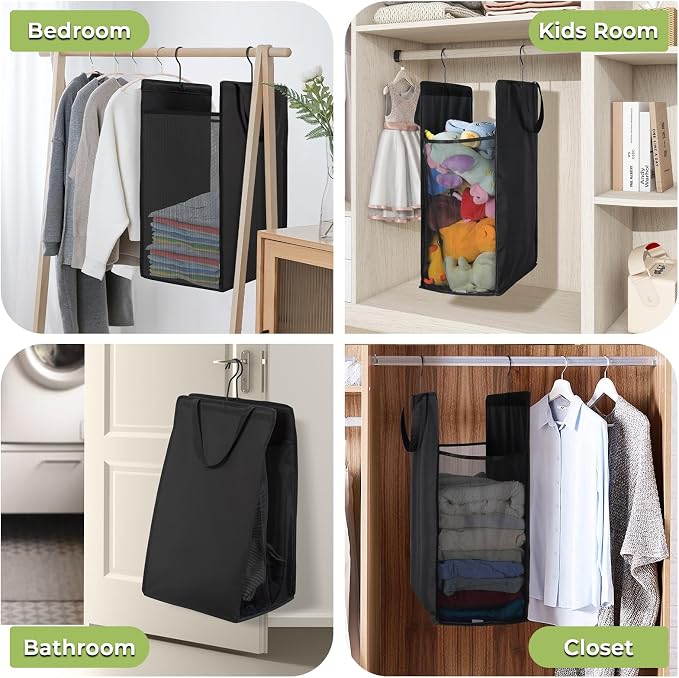FENTEC Hanging Laundry Hamper，2 Pack Black Hanging Laundry Basket - Image 7
