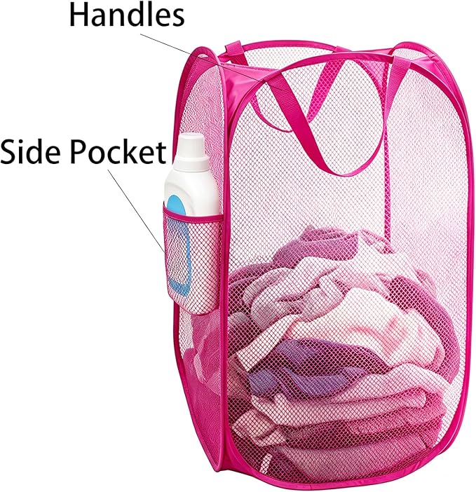 Larpur Popup Laundry Basket, Collapsible Portable Mesh Clothes Washing Laundry - Image 4