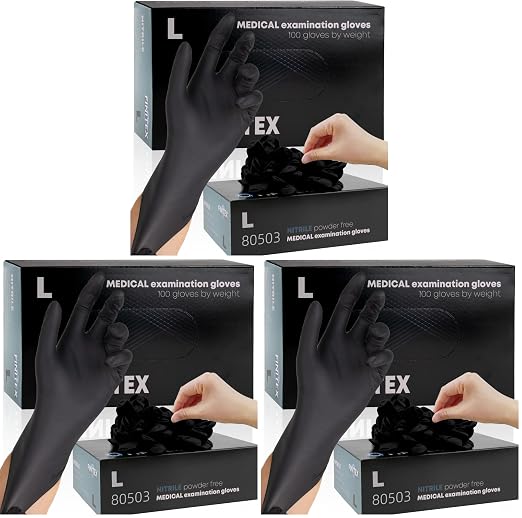 FINITEX - Black Nitrile Disposable Gloves, Powder-free, Medical Exam Latex-Free by FINITEX