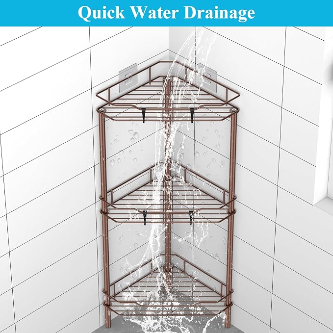 HuggieGems Metal Floor Standing Corner Shower Caddy, 3 Tier - Image 5