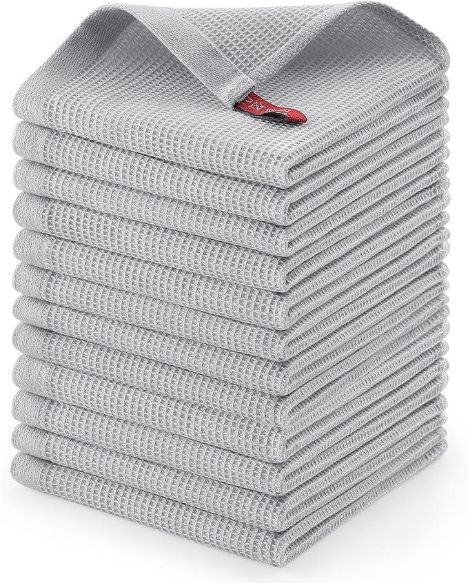 Homaxy 100% Cotton Waffle Weave Dish Cloths, 12 Pack, Light Grey by Homaxy
