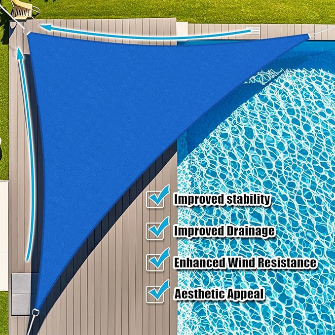 Amagenix Sun Shade Sail 8'X9'X12' Curved Edge Outdoor Shade Canopy Blue Breathable 95% UV Block Shade Cloth for Patio Garden Backyard (We Make Custom Size)