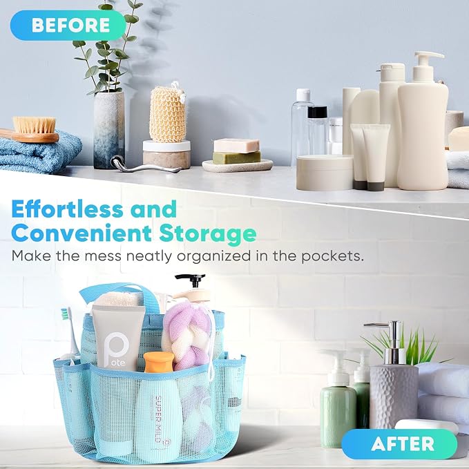 EUDELE Mesh Shower Caddy Portable, 8-Pocket Large Capacity, Quick Dry, Easy - Image 8