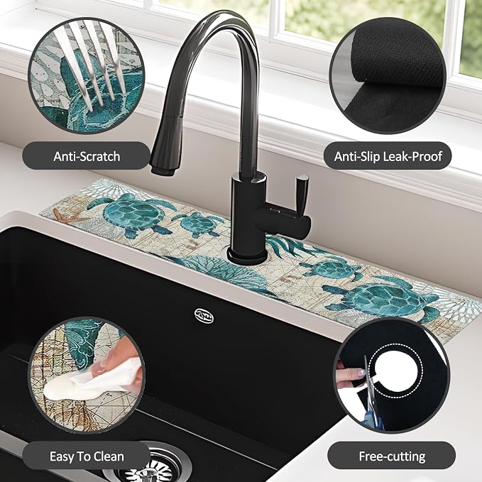 24" X 5.5" Kitchen Sink Splash Guard Faucet Mat Sea Turtles Super Absorbent - Image 4