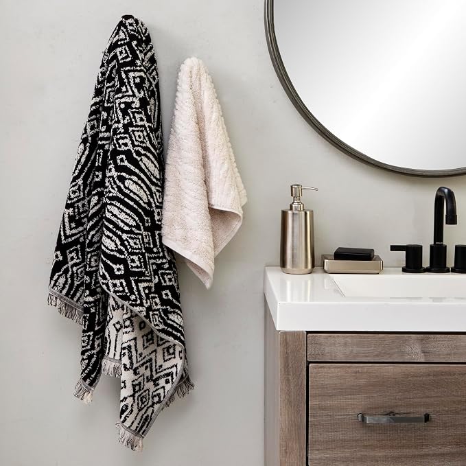 SKL Home CloudSoft/Nador Bath Towel Set-6pc, 100% Cotton, Oatmeal/Black | 2 - Image 4