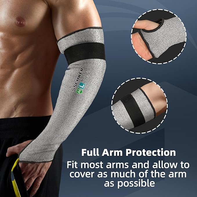 Schwer AIR-SKIN ANSI A6 Cut Resistant Arm Sleeves for Men & Women, Arm Protectors for High Risk Work, Gardening Sleeves, 100 Pairs, Grey, 18 IN