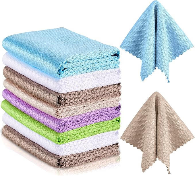 Patelai 9 Pcs Fish Scale Streak Free Microfiber Glass Mirror Cleaning Cloth by Patelai