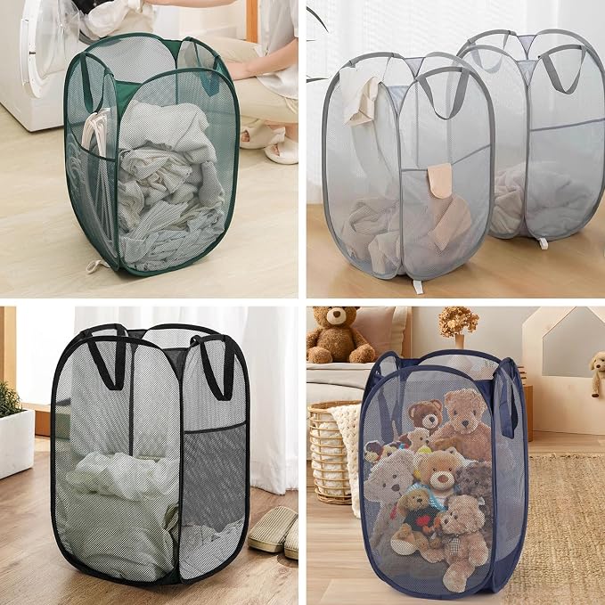 4Pcs Pop Up Laundry Basket Set, Collapsible Pop Up Hamper in 4 Colors, Mesh - Image 5